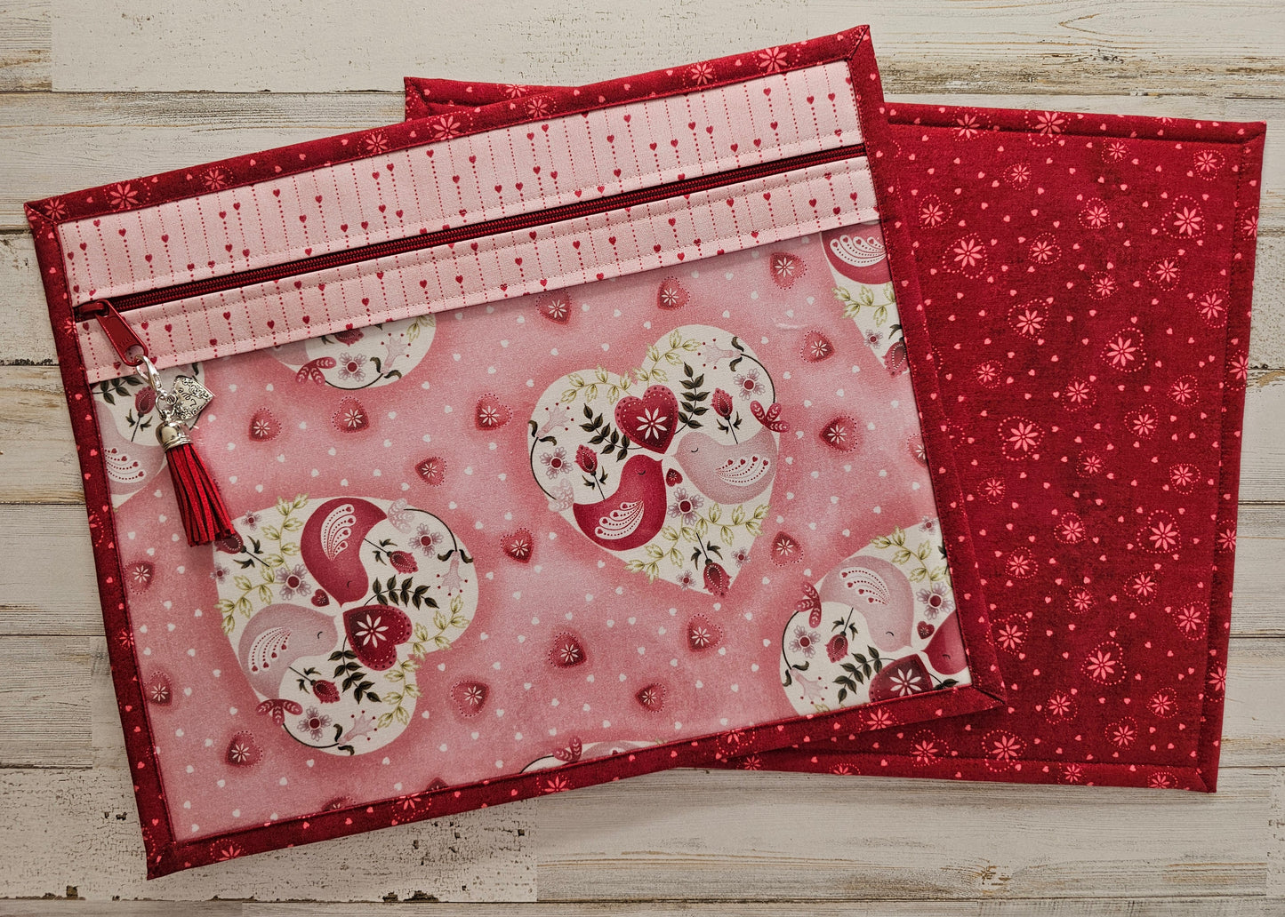 Project Bag 11" x 14" - Pink Valentine Love Birds - Discounted