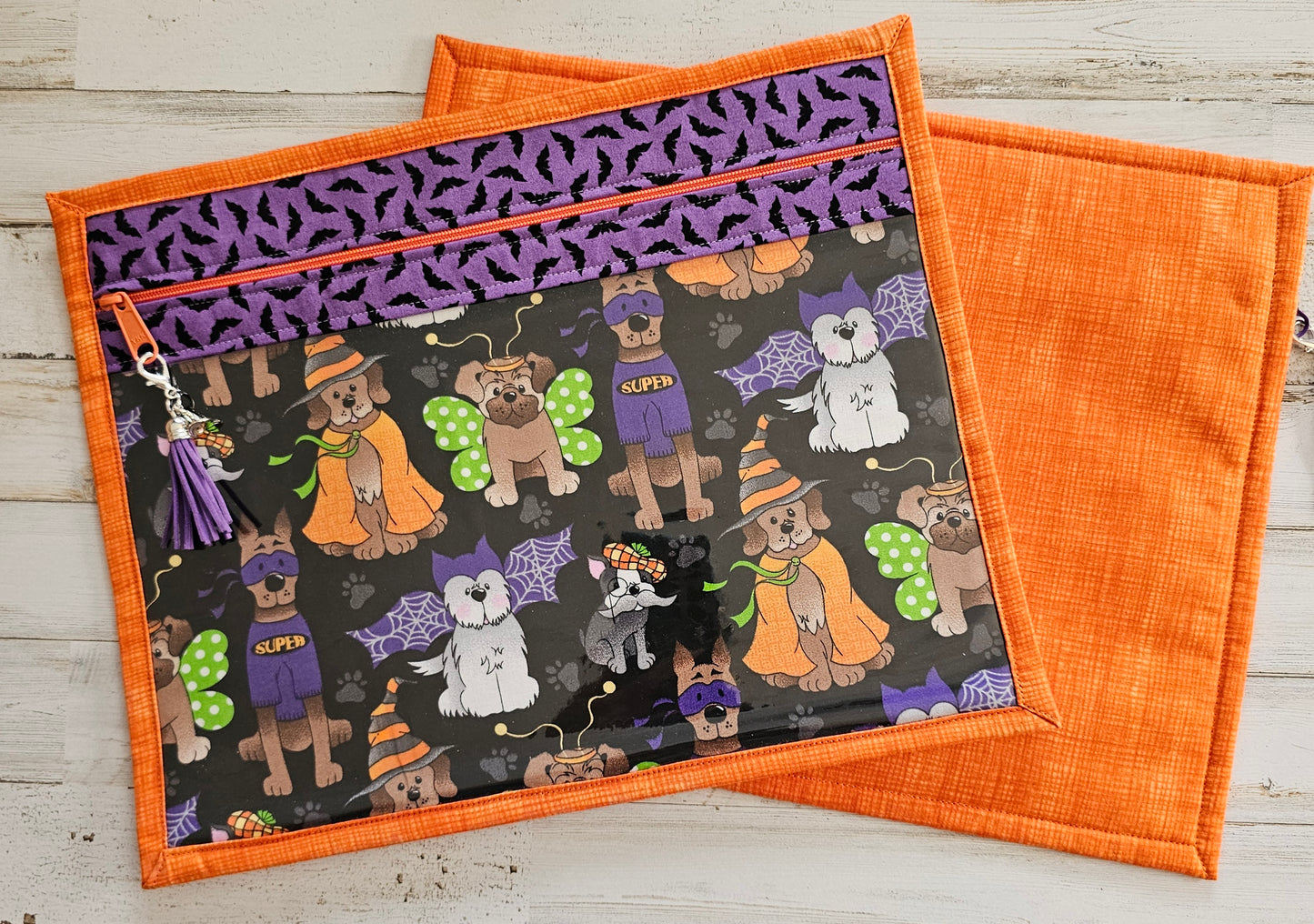 Dogs in Halloween Costumes w/orange back - Project Bag