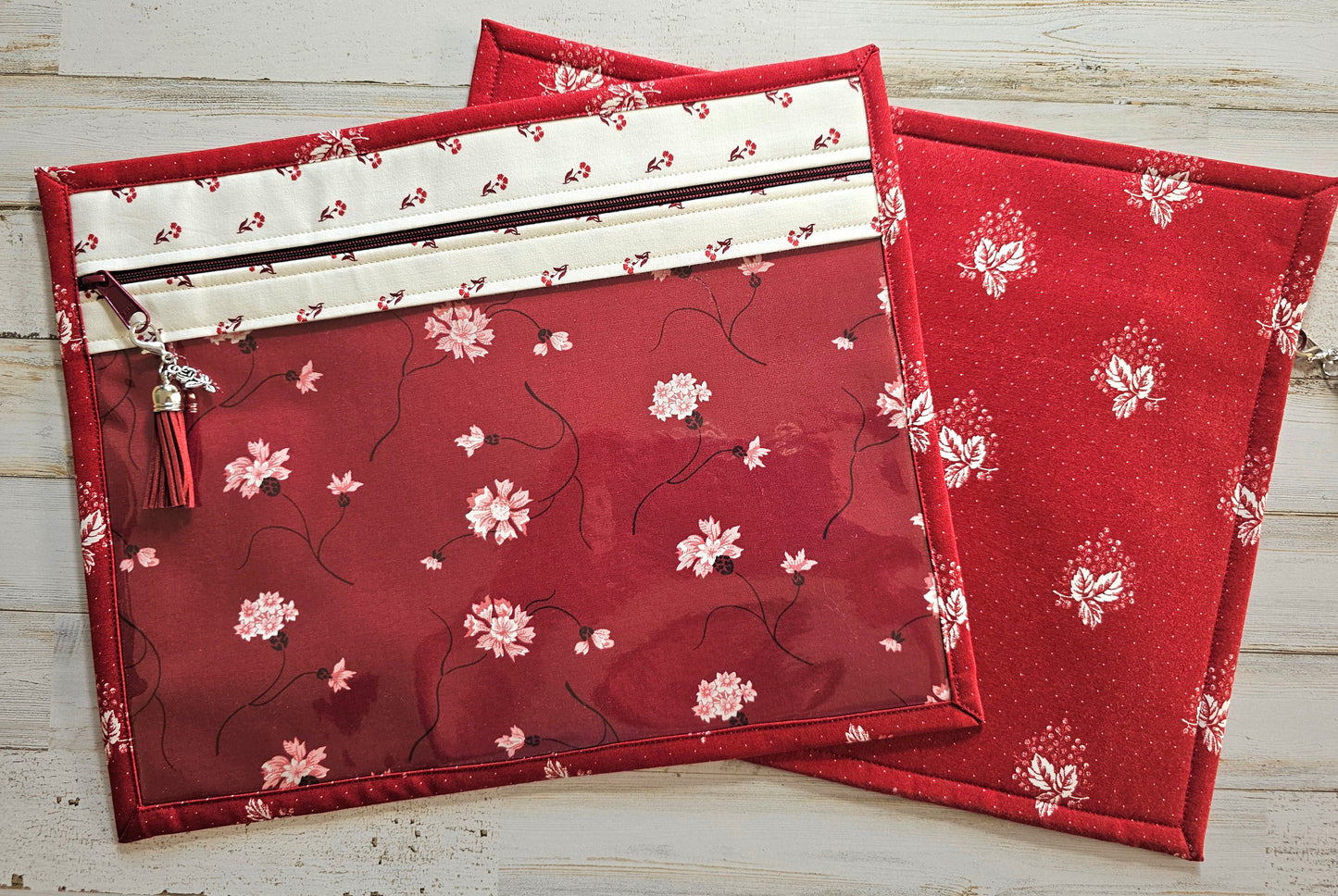 Project Bag - 11" x 14" - Red Floral - Discounted
