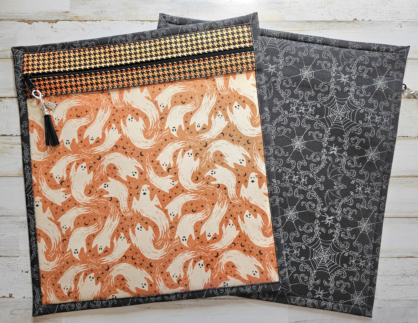 Large Project Bag - 15" x 14" - Orange with Ghosts