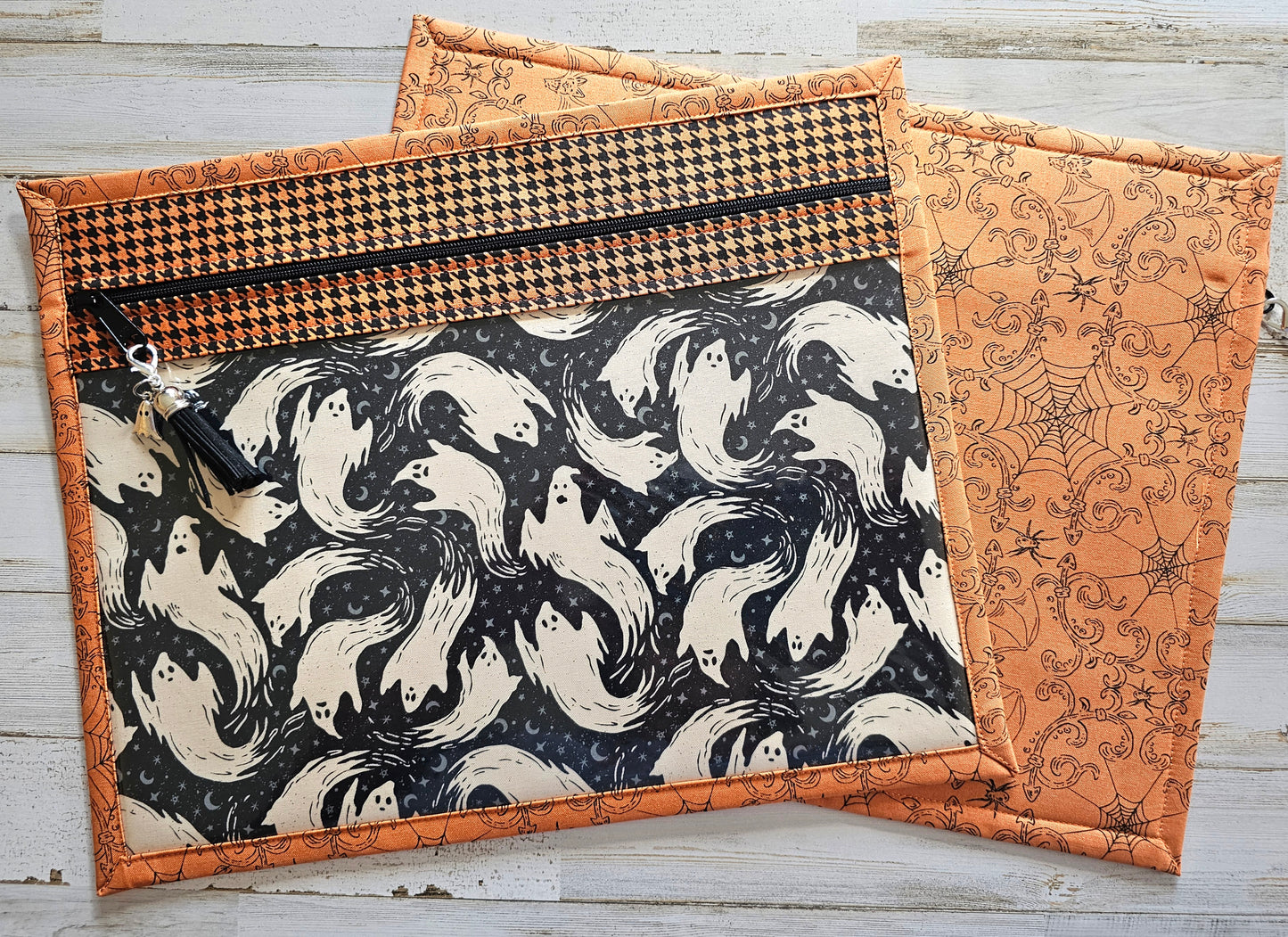 Project Bag 11" x 14" - Halloween - Black with Ghosts