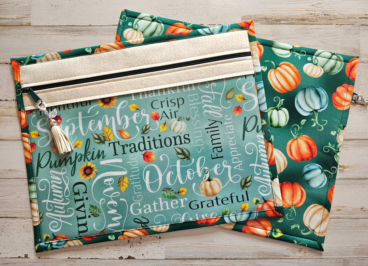 Project Bag 11" x 14" - Vinyl Front - Autumn Pumpkins