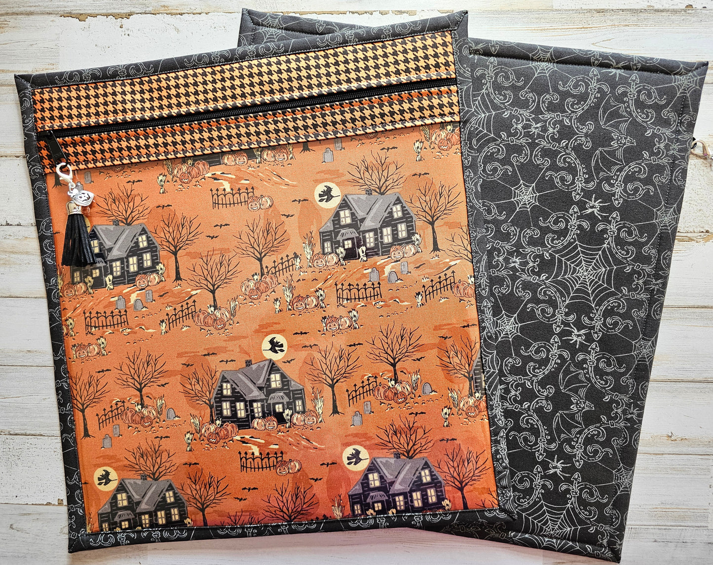 Large Project Bag - 15" x 14" - Houses with Orange Background