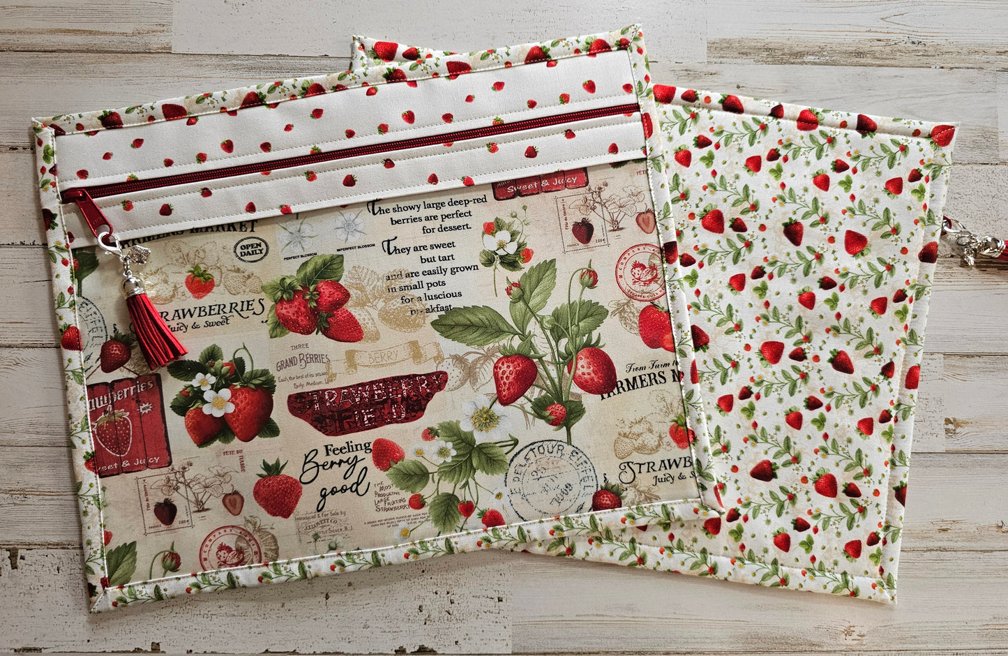 Project Bag 11" x 14" - Vinyl Front - Strawberries - Discounted