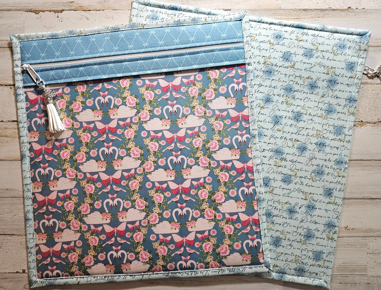 Large Project Bag - 15" x 14" - Vinyl Front - Swans