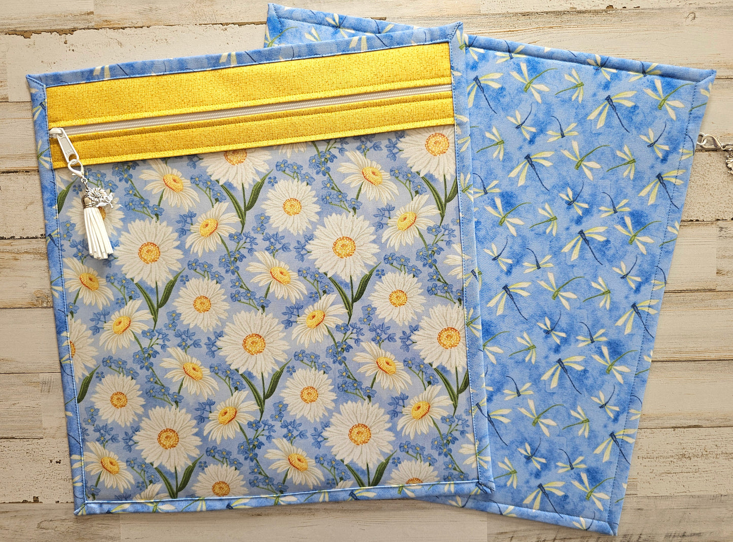 Large Project Bag - 15" x 14" - Vinyl Front - Floral and Dragonflies