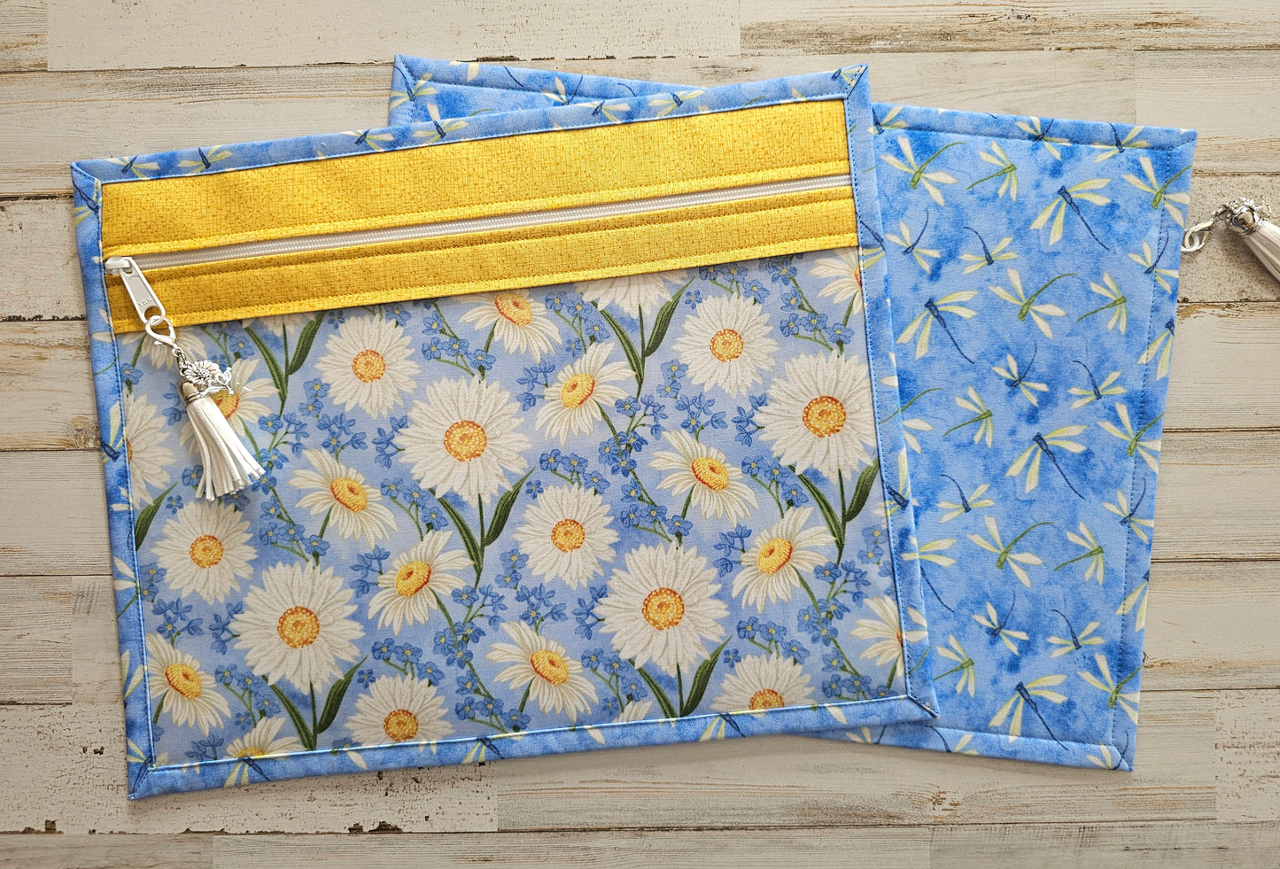 Project Bag 11" x 14" - Vinyl Front - Floral and Dragonflies