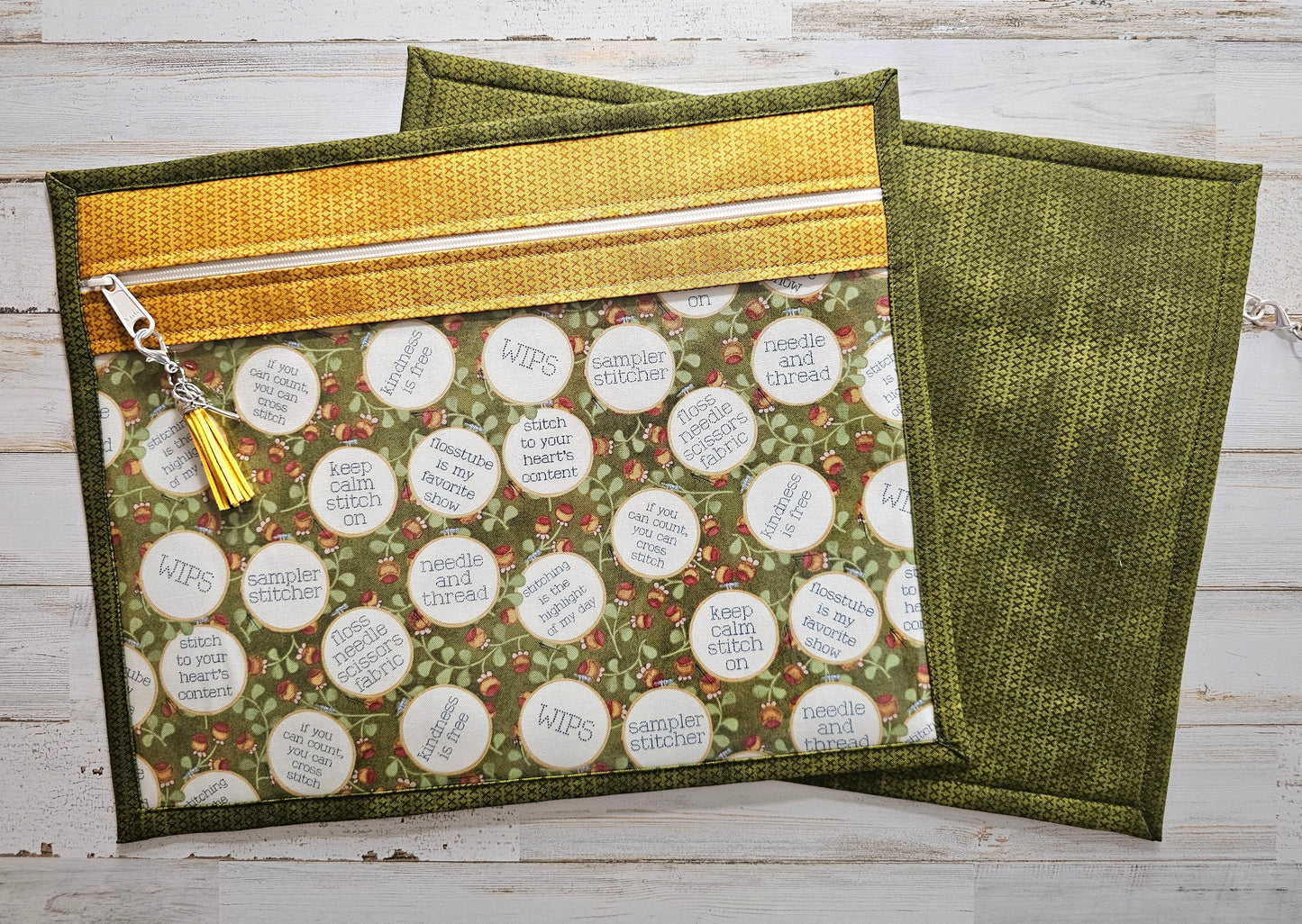 Project Bag 11" x 14" - Vinyl Front - Teresa Kogut "Stitchy Bird" fabric - Discounted