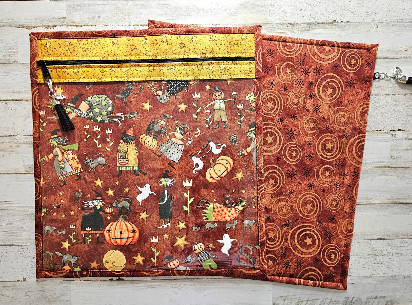 Large Project Bag - 15" x 14" - Vinyl Front - Teresa Kogut "Spooky" Fabric