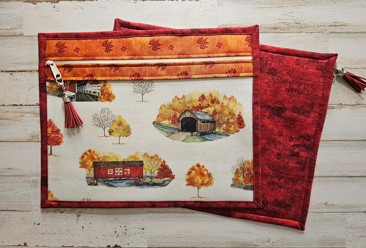 Project Bag 11" x 14" - Vinyl Front - "Covered Bridges"