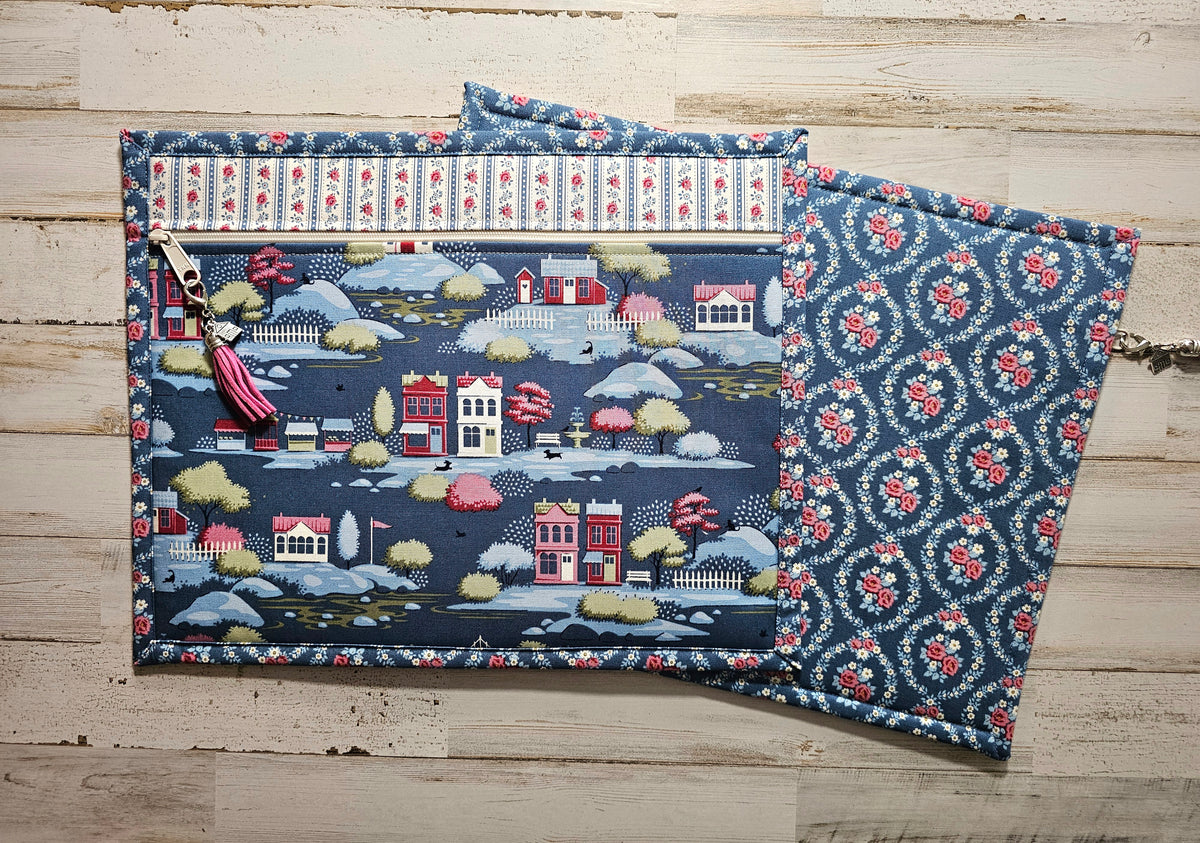 All Cloth Project Bag - 11" x 14" - Tilda "Village Life" Blue Fabric