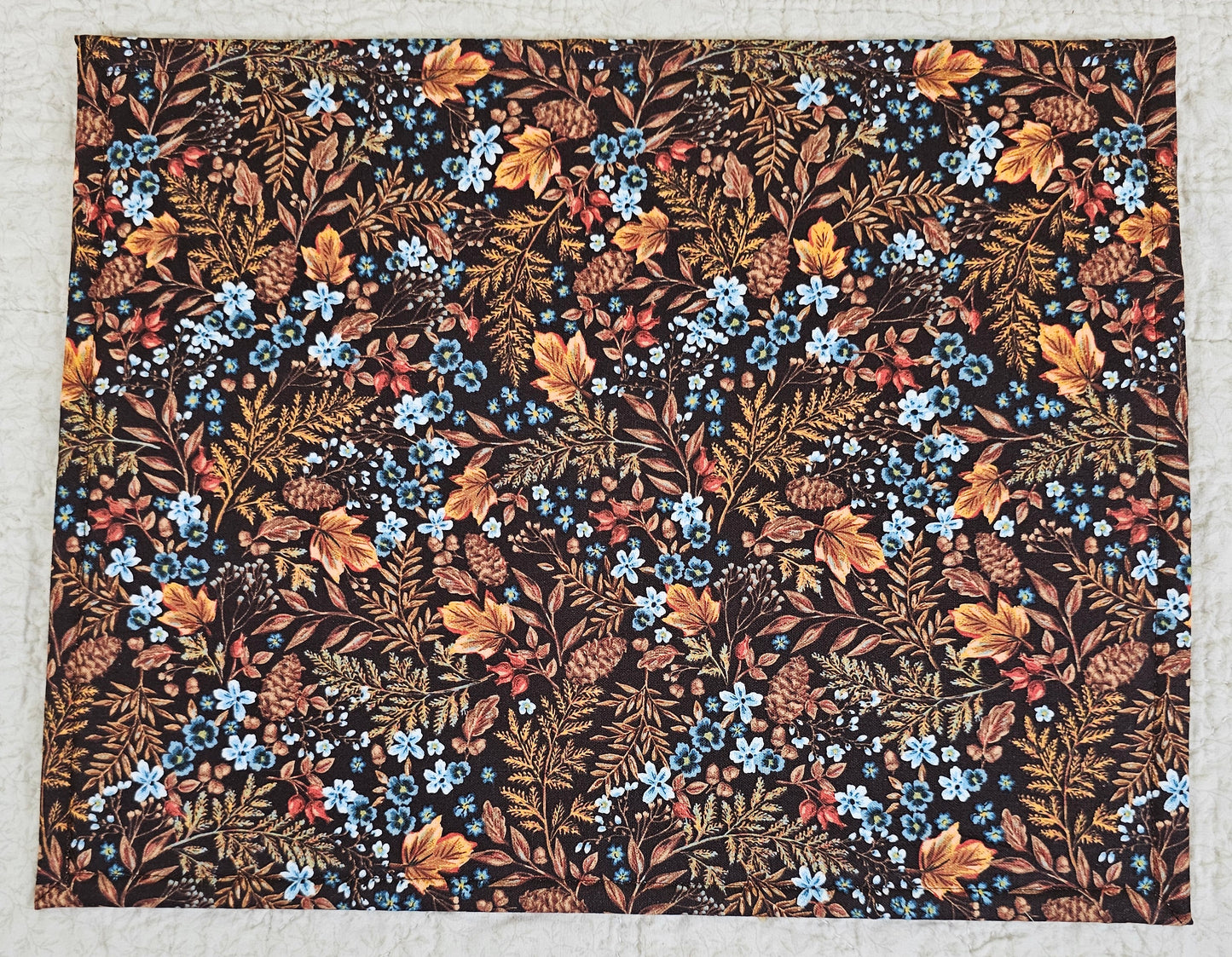 Project Bag 11" x 14" - Symbols of Fall Harvest - Blue Trim