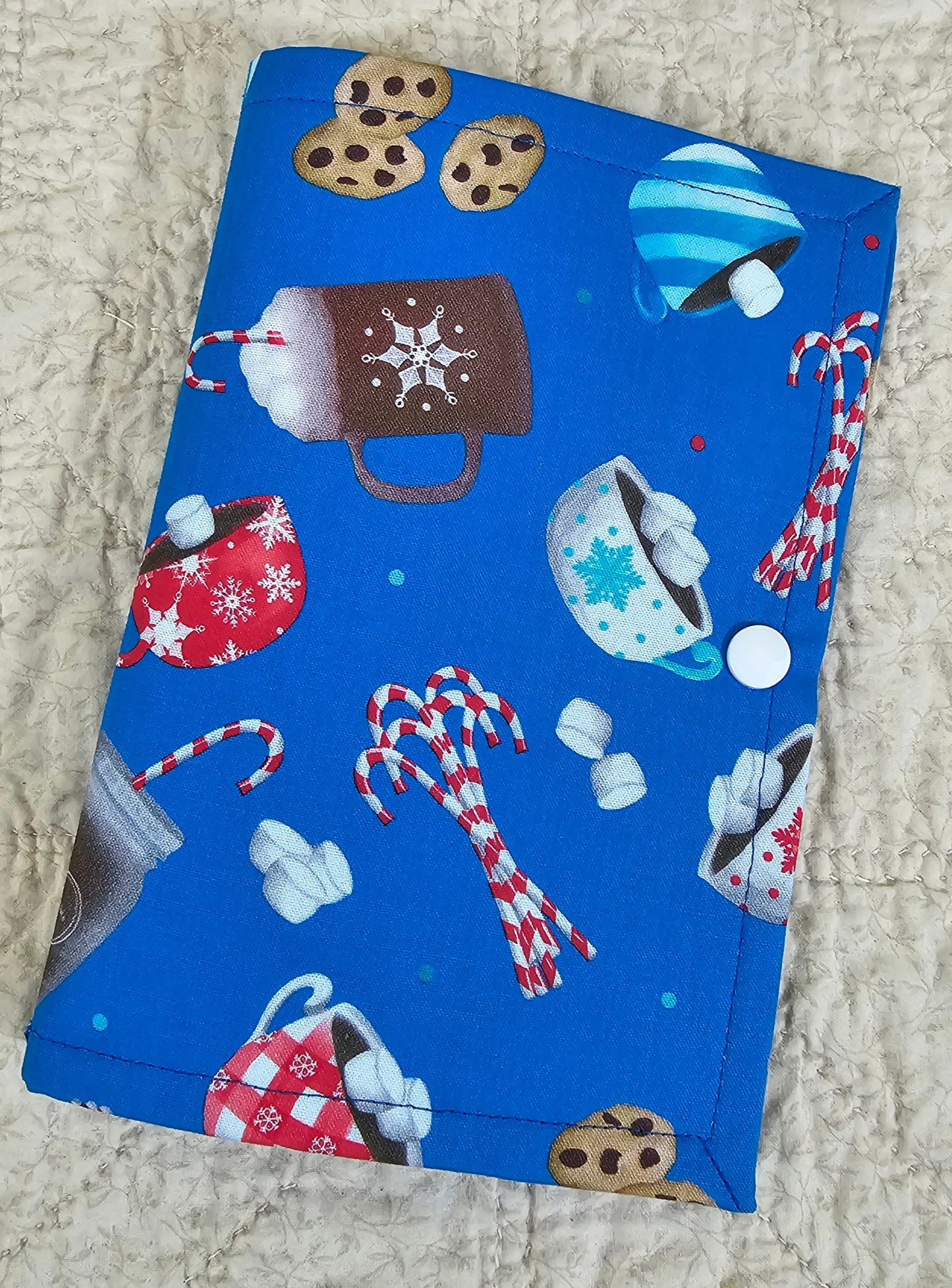 Thread Keeper - Christmas Treats on Blue Fabric with blue snow flake pockets- Discounted