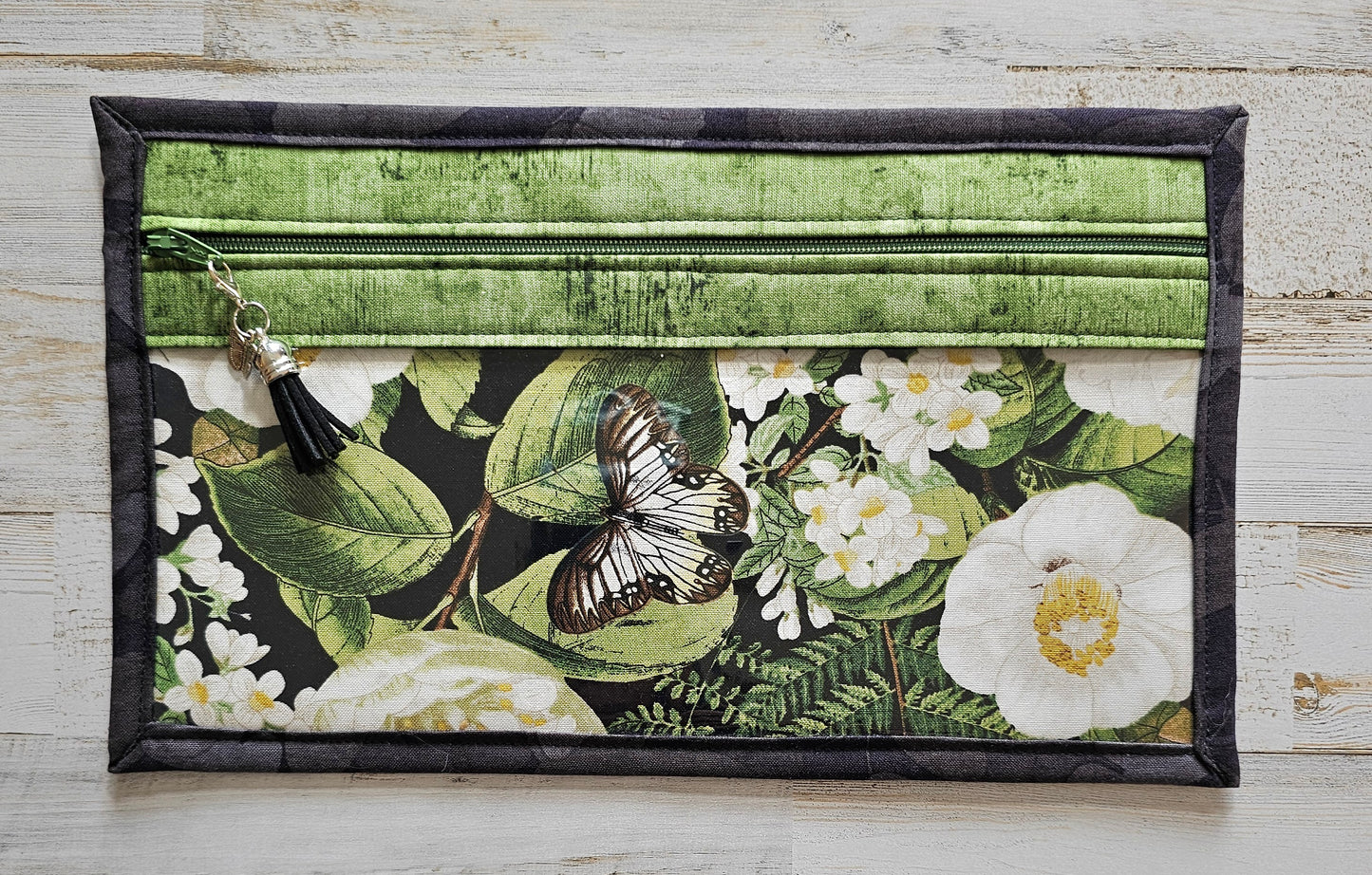 Pouch 6.5" x 11" - Green floral w/Butterfly