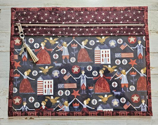Project Bag 11" x 14" - Teresa Kogut, Patriotic, Navy front with maroon back and zipper casing