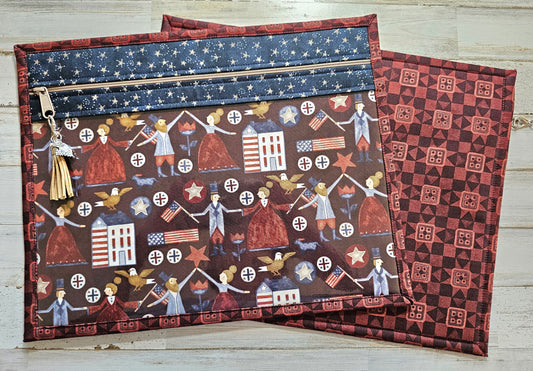 Project Bag 11" x 14" - Teresa Kogut, Patriotic, Maroon front, navy zipper casing and maroon back