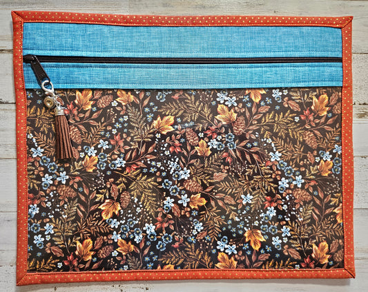 Project Bag 11" x 14" - Fall Leaves with blue zipper casing