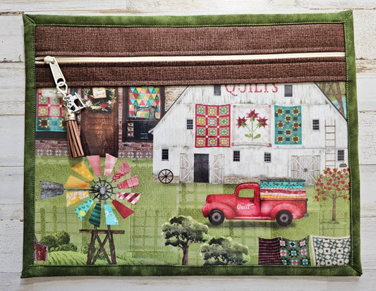 Project Bag 11" x 14" - Barns with Quilts - Green Back