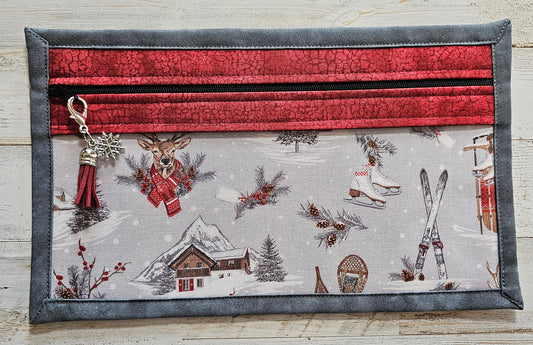 Pouch 6.5" x 11" - Winter Ski Lodge