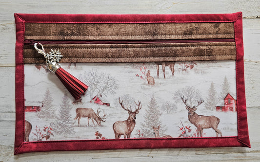 Pouch 6.5" x 11" - Winter Deer and Bunnies