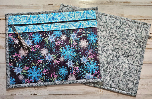 Project Bag 11" x 14" - Gray, Blue, Pink and White Florals