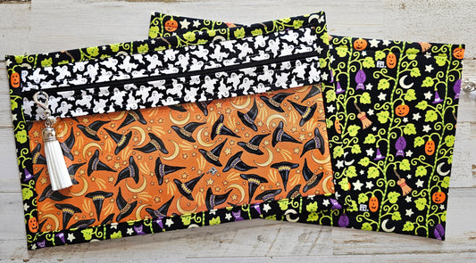Pouch 6.5" x 11" - Mary Engelbreit Halloween Fabric - Witch Hat Front