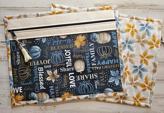 Project Bag 11" x 14" - Vinyl Front - Autumn Pumpkins and Words