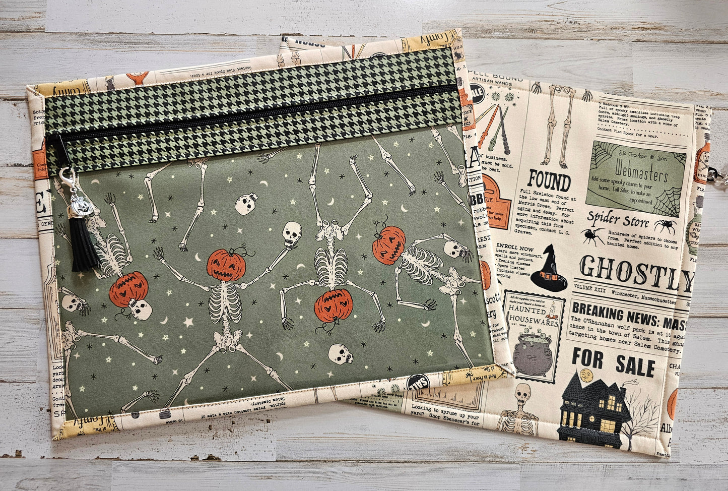 Project Bag 11" x 14" - Halloween - Skeletons - Green - Discounted
