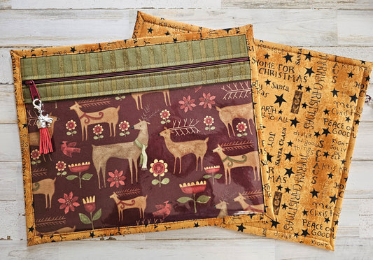 Project Bag 11" x 14" - Vinyl Front - Teresa Kogut - Christmas Deer