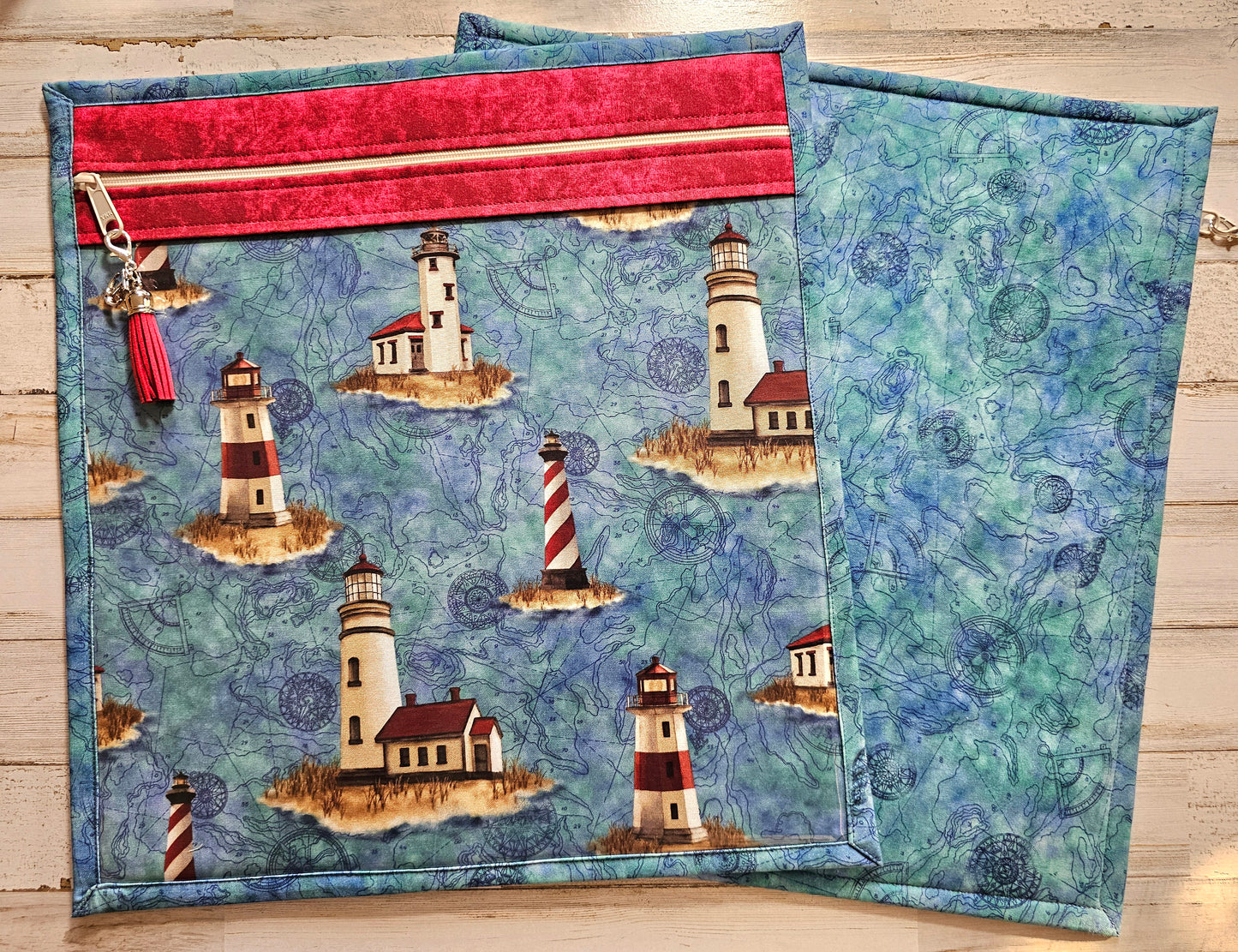 Large Project Bag - 15" x 14" - Vinyl Front - Lighthouses