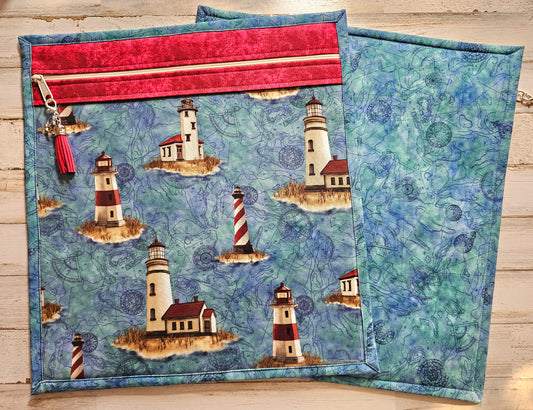 Large Project Bag - 15" x 14" - Vinyl Front - Lighthouses