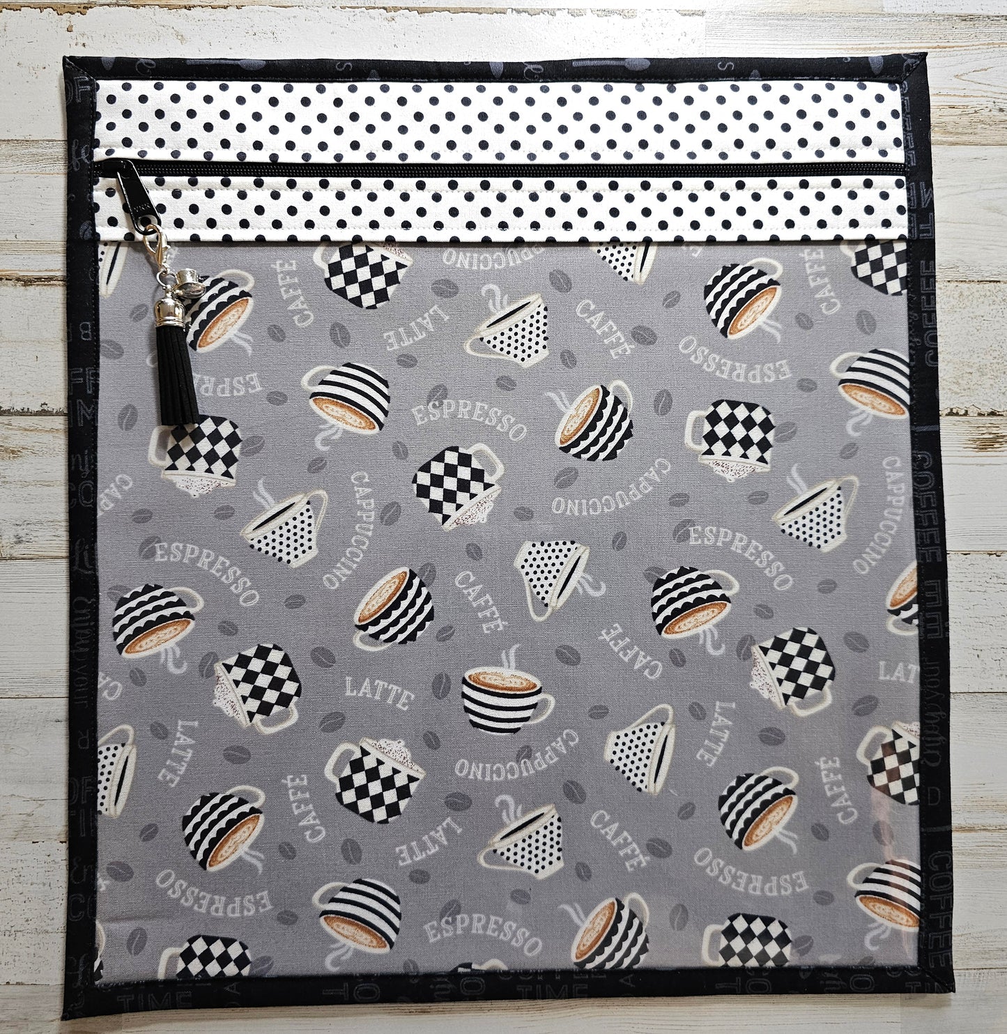 Large Project Bag - 15" x 14" - Vinyl Front - Coffee Cups