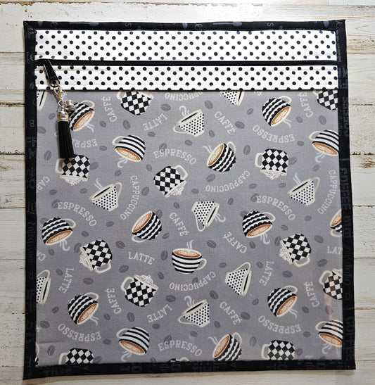 Large Project Bag - 15" x 14" - Vinyl Front - Coffee Cups