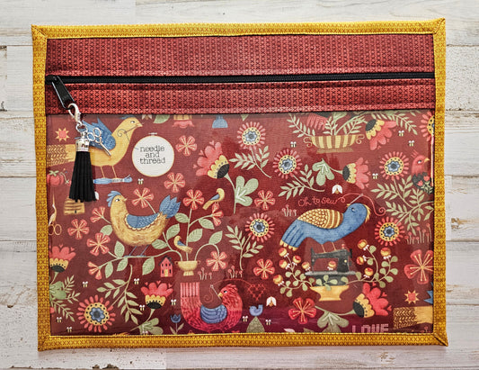 Project Bag 11" x 14" - Vinyl Front - Teresa Kogut - Stitchy Birds