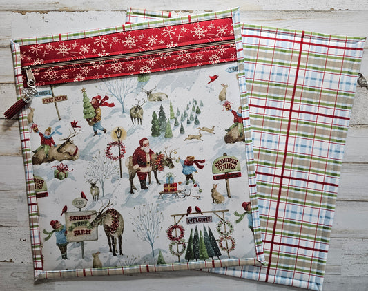 Large Project Bag - 15" x 14" - Vinyl Front - Christmas "Santa's Tree Farm"