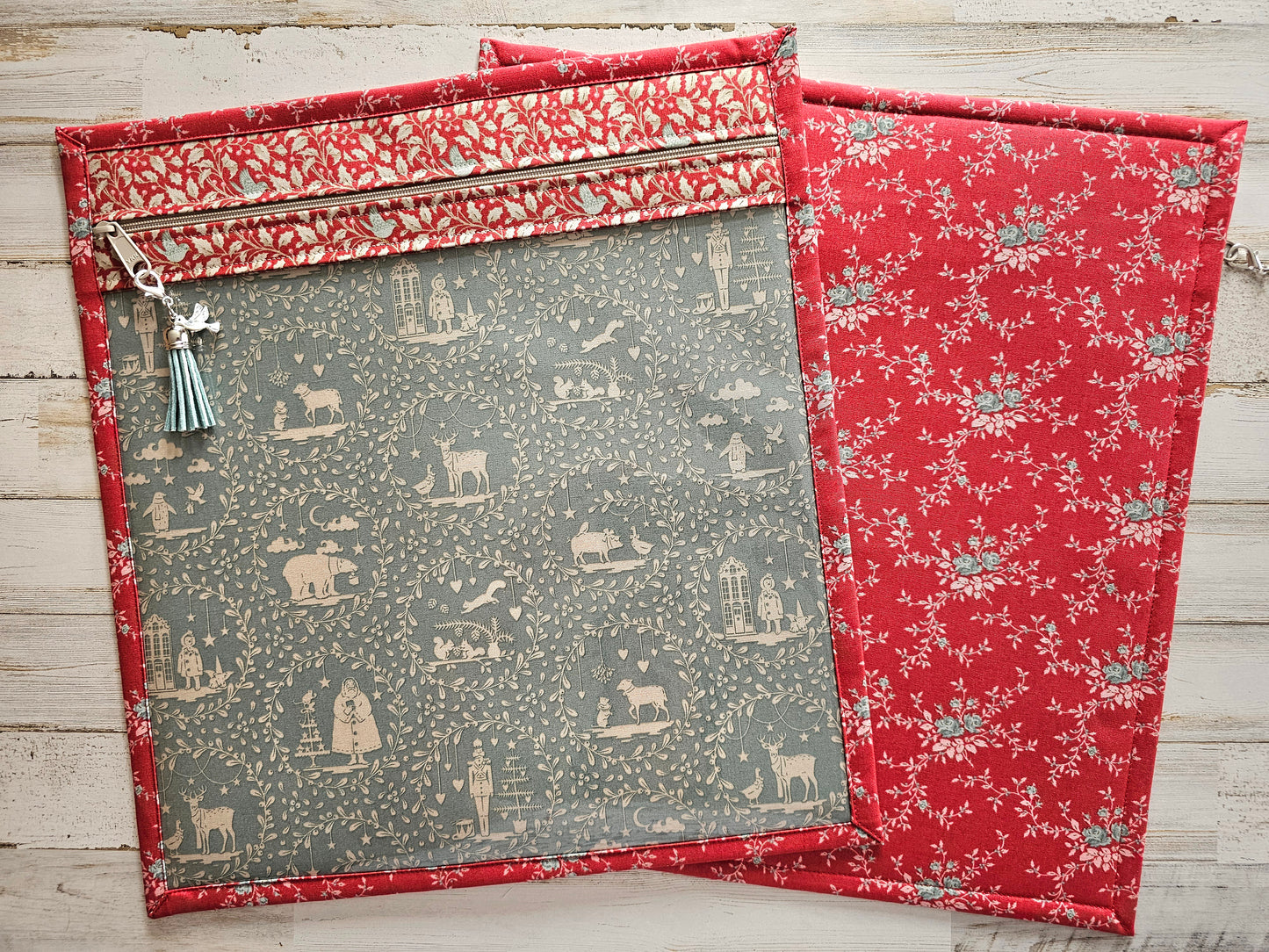 Large Project Bag - 15" x 14" - Vinyl Front - Tilda "Merry Little Christmas" - Discounted