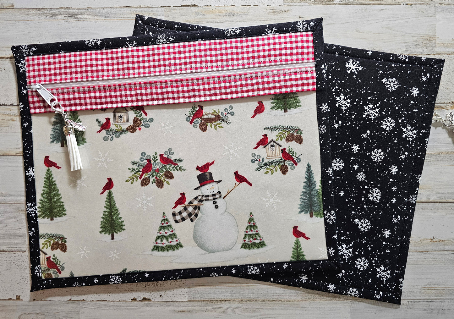 Project Bag 11" x 14" - Vinyl Front - Snowman and Cardinals - Discounted
