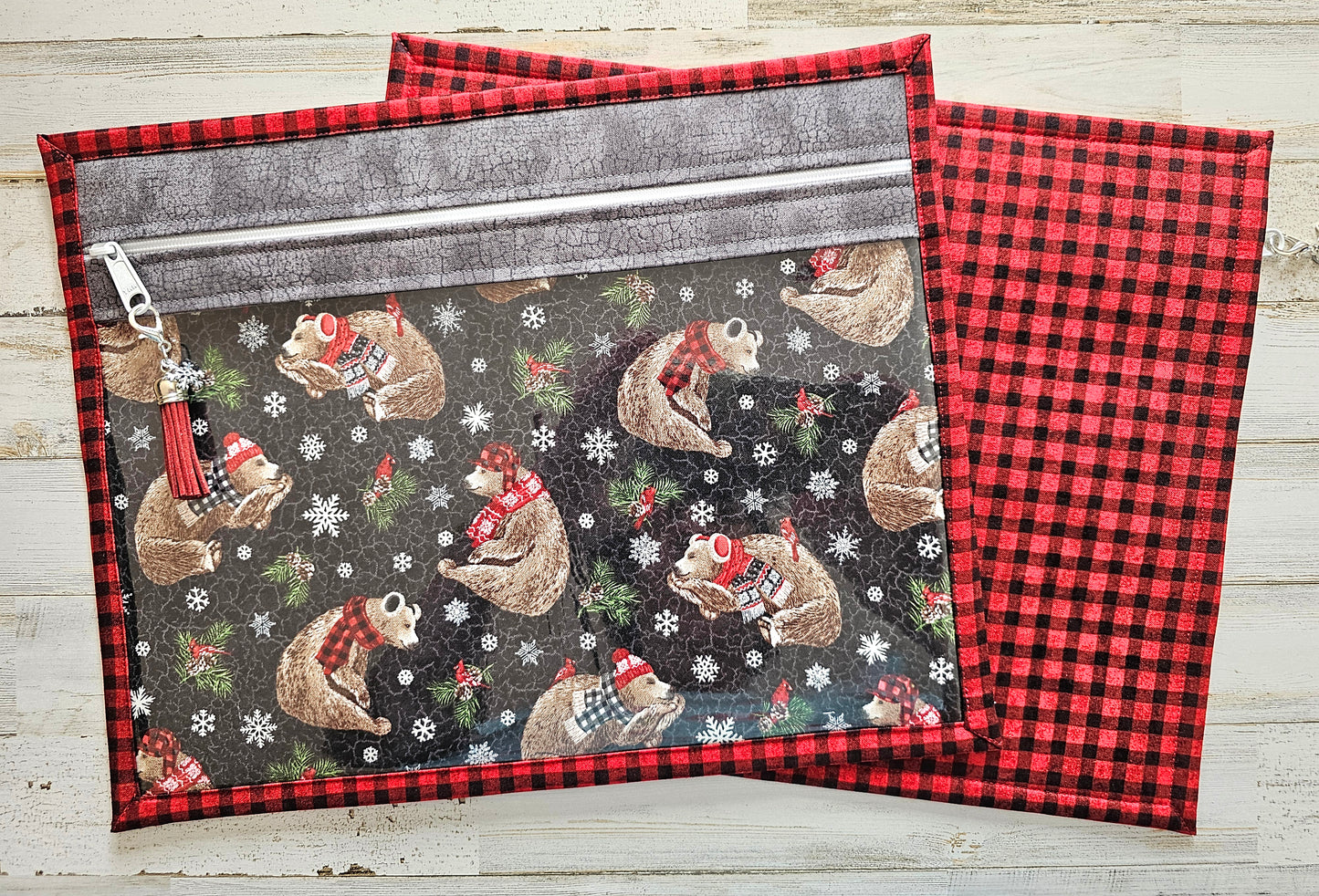 Project Bag 11" x 14" - Vinyl Front - Winter Bears