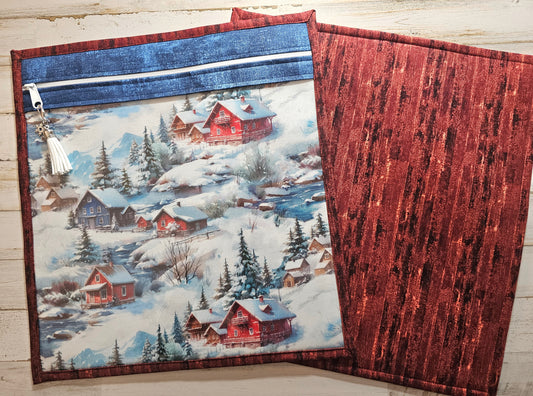 Large Project Bag - 15" x 14" - Vinyl Front - Winter Scene