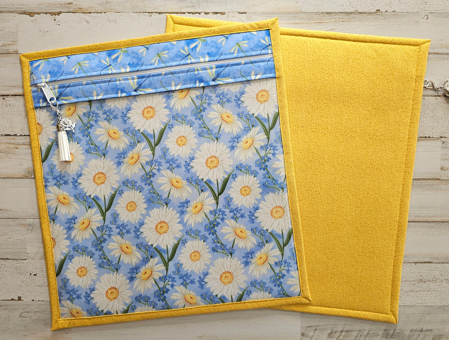 Large Project Bag - 15" x 14" - Vinyl Front - Floral and Dragonflies