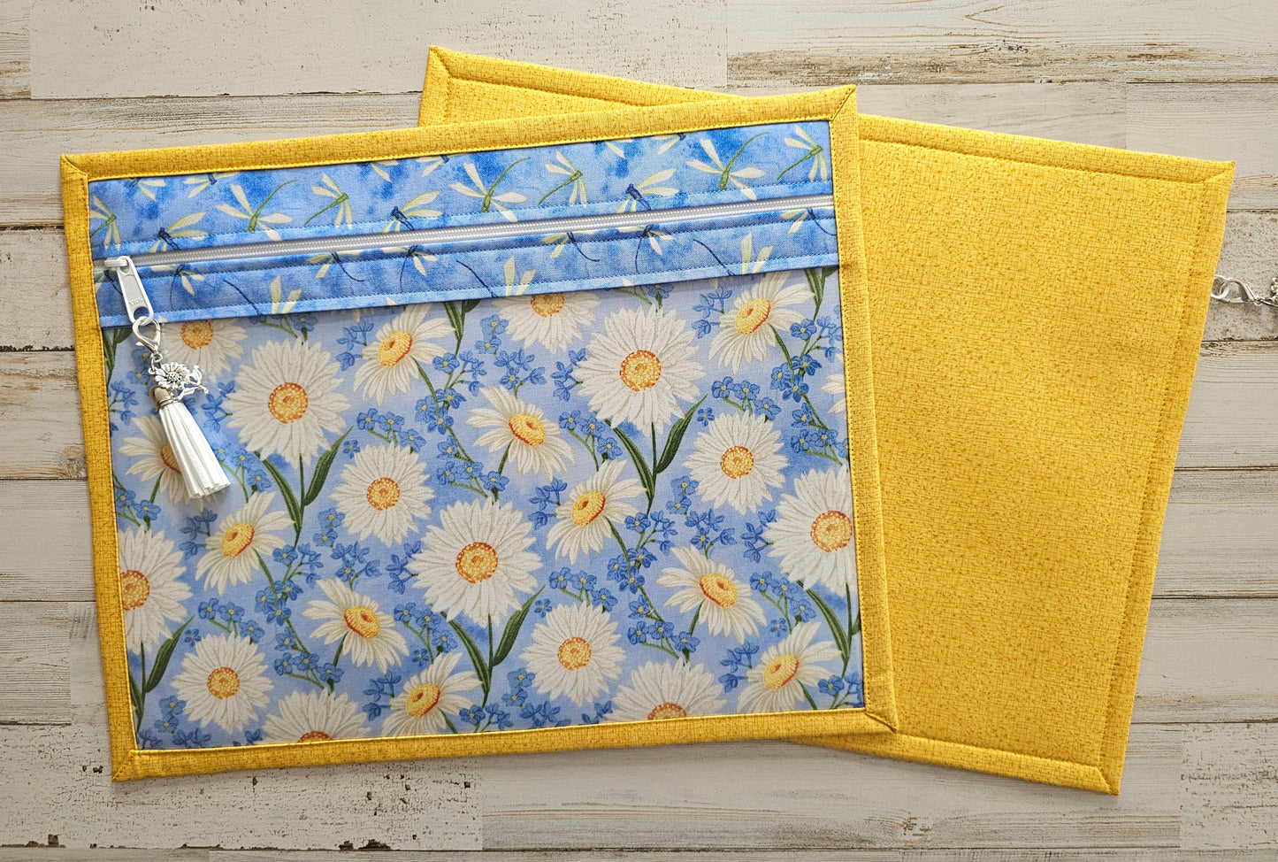 Project Bag 11" x 14" - Vinyl Front - Floral and Dragonflies