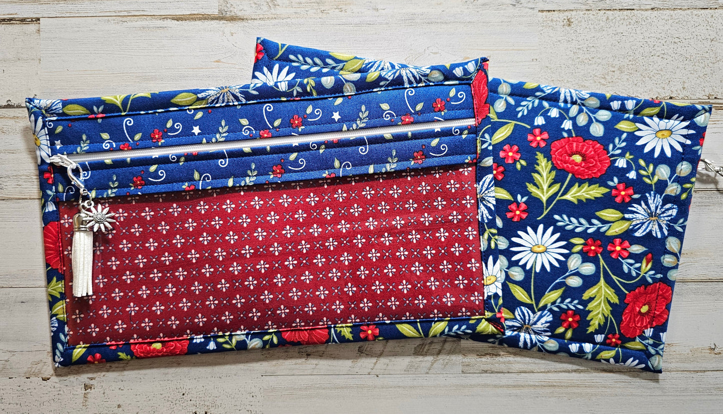 Pouch 6.5" x 11" - Red, White and Blue Floral