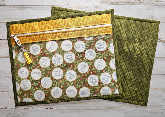 Project Bag 11" x 14" - Vinyl Front - Teresa Kogut "Stitchy Bird" fabric - Discounted