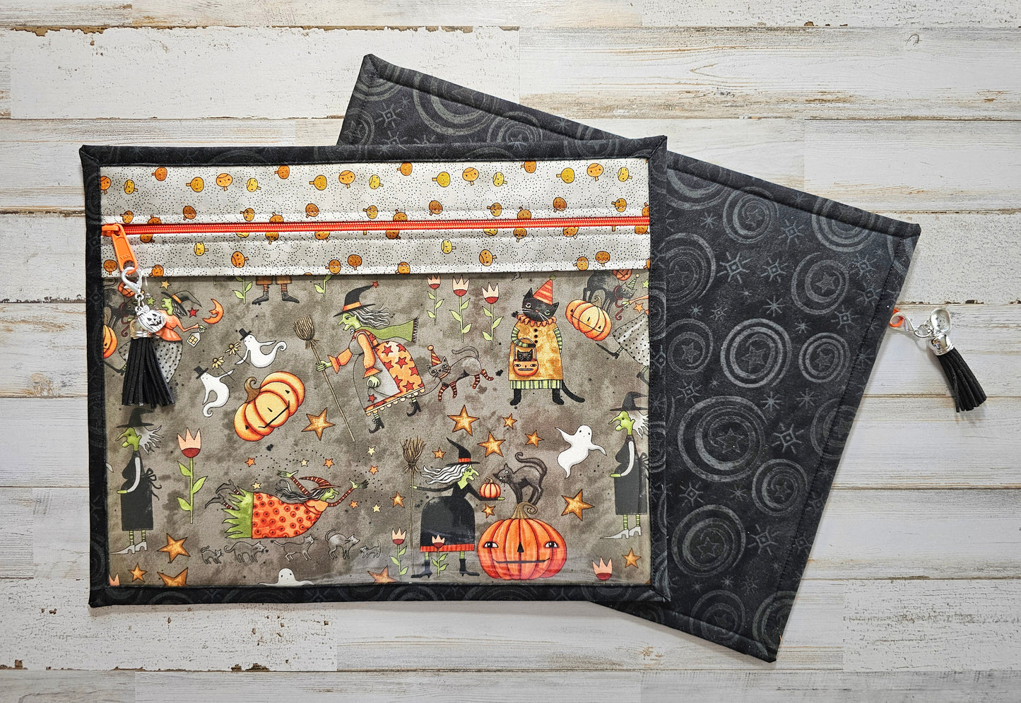 Project Bag 11" x 14" - Vinyl Front - Teresa Kogut "Spooky" Fabric