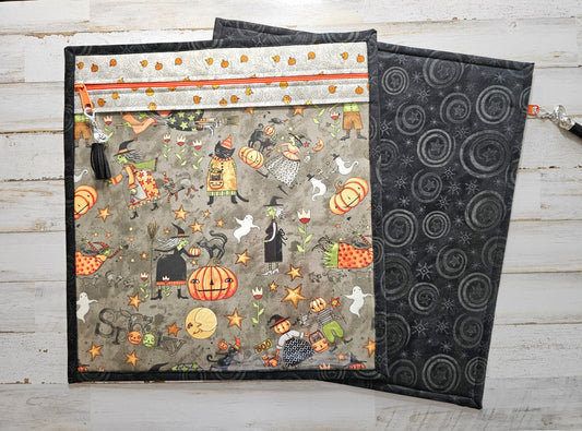 Large Project Bag - 15" x 14" - Vinyl Front - Teresa Kogut "Spooky" Fabric