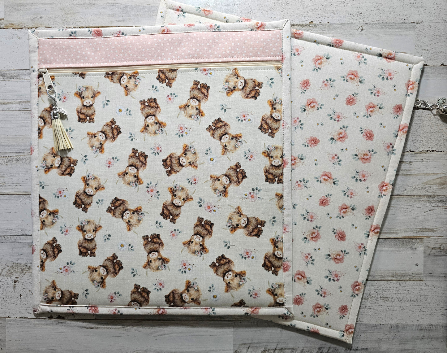 Large All Cloth Project Bag - 15" x 14" - Cows