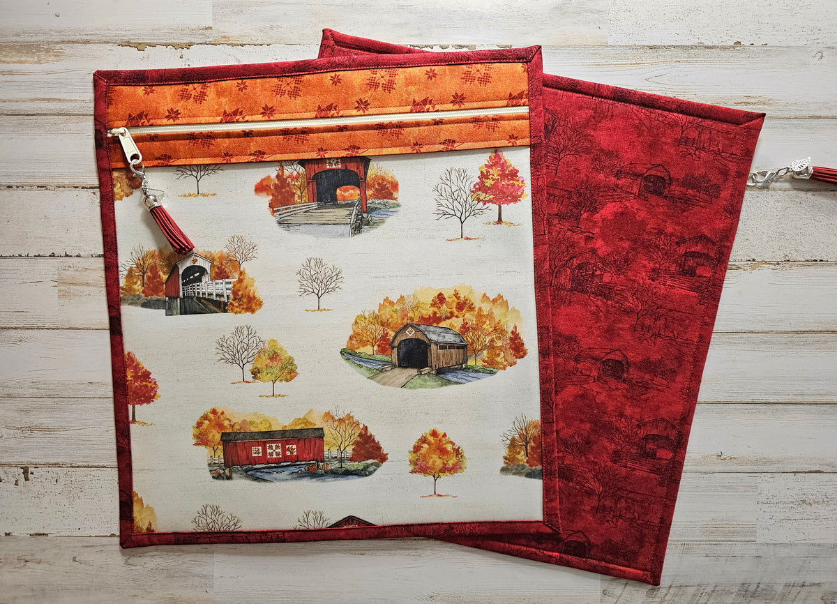 Large Project Bag - 15" x 14" - Vinyl Front - "Covered Bridges"