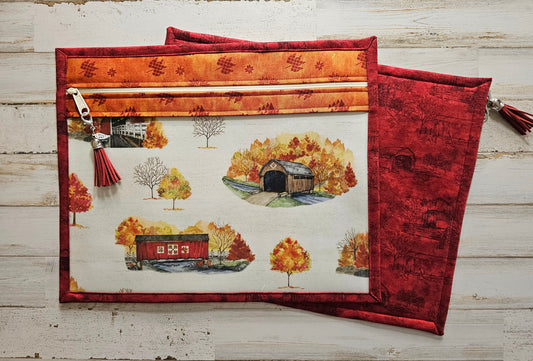 Project Bag 11" x 14" - Vinyl Front - "Covered Bridges"
