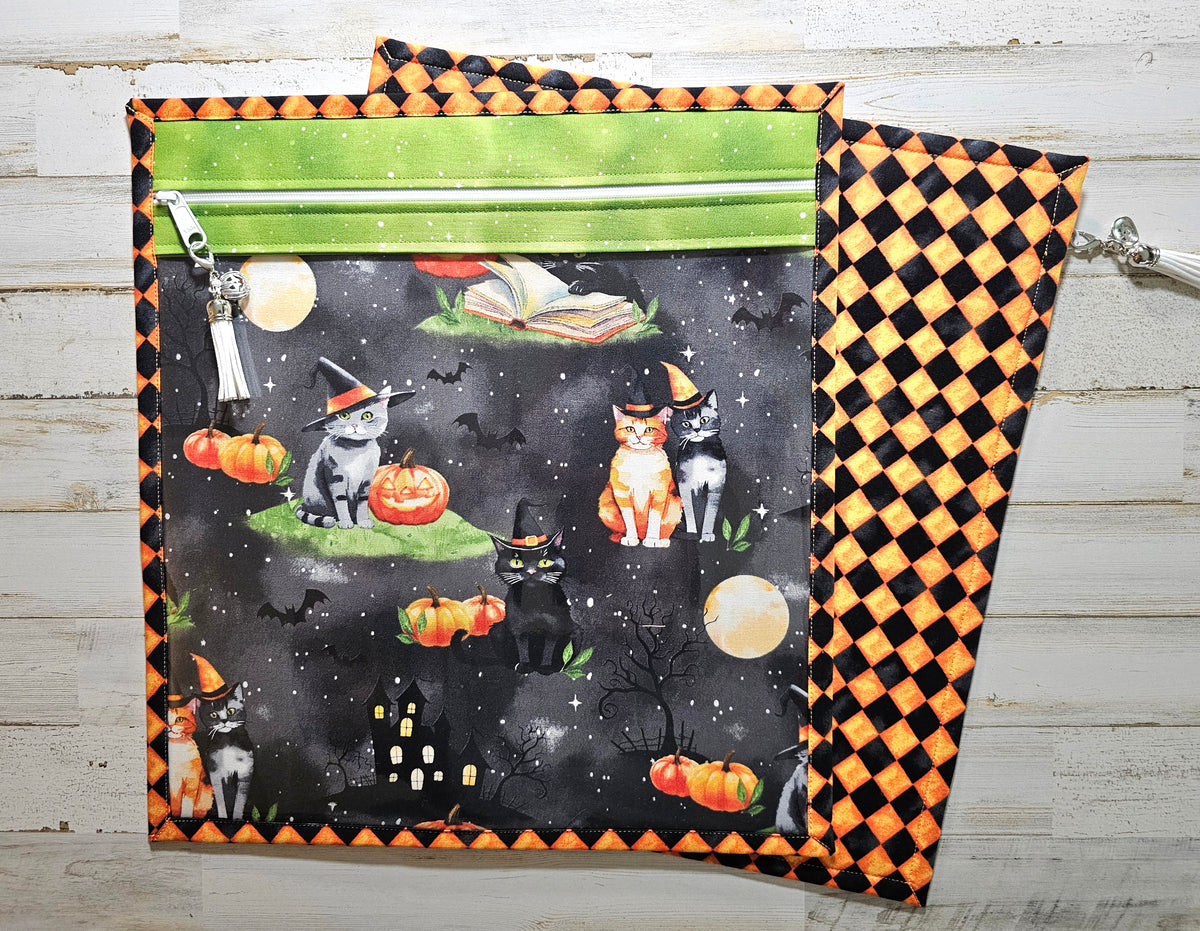 Large Project Bag - 15" x 14" - Vinyl Front - Halloween Cats