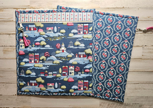 Large All Cloth Project Bag - 15" x 14" - Tilda "Village Life" Blue Fabric